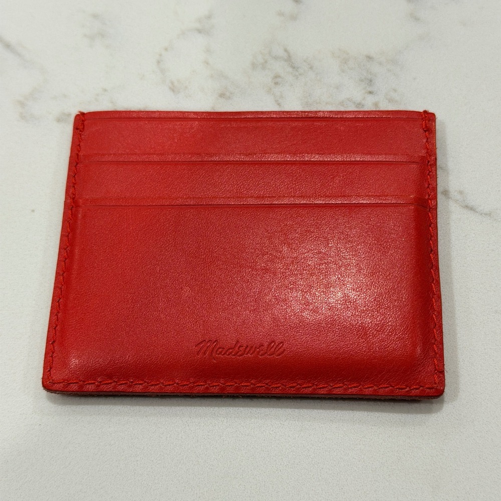 Madewell Orange Red Leather Card Case Wallet Slim Minimalist Unisex Cardholder